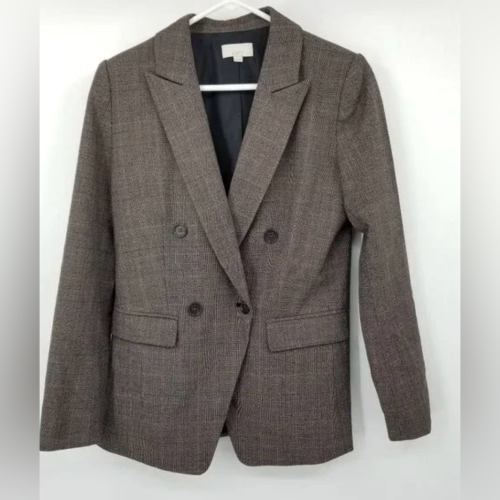 Loft Women Plaid Double Breasted Blazer Jacket Size 18